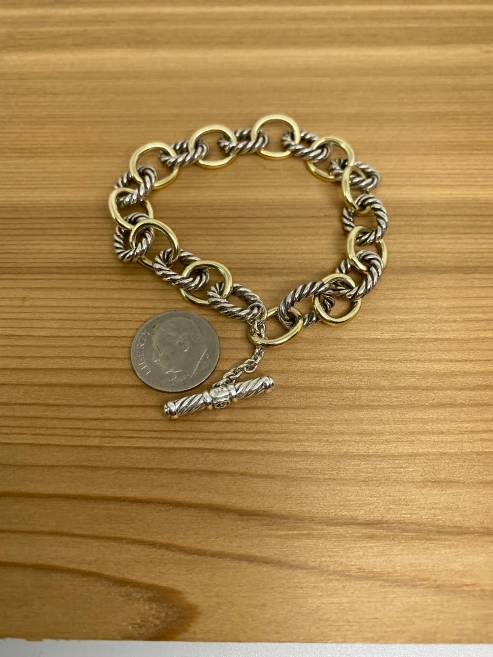 David Yurman 18K Yellow Gold & Sterling Silver Oval Cable Link Bracelet 7.5” - Picture 6 of 10